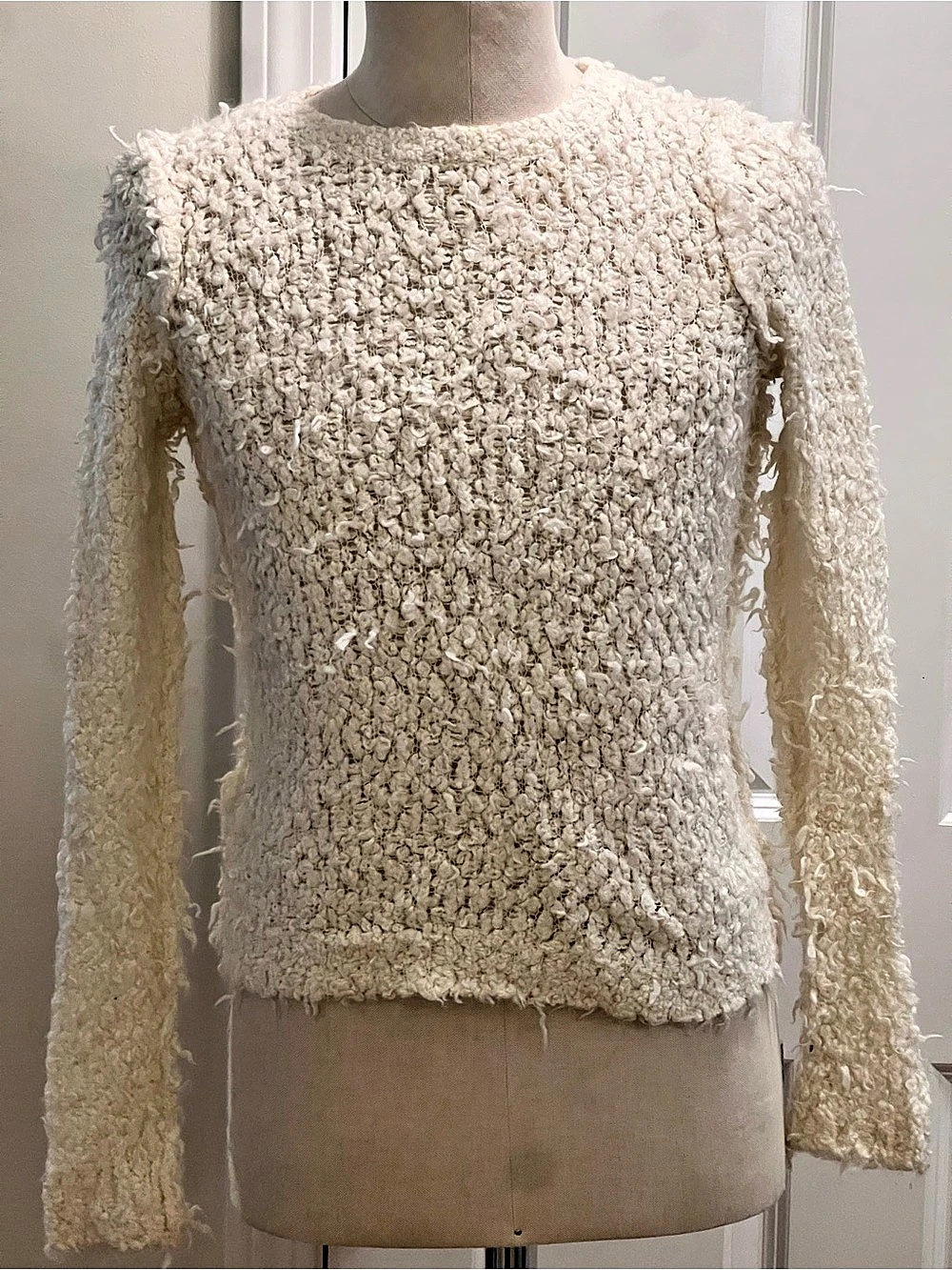Free People Cream Boucle Crew Neck Sweater
